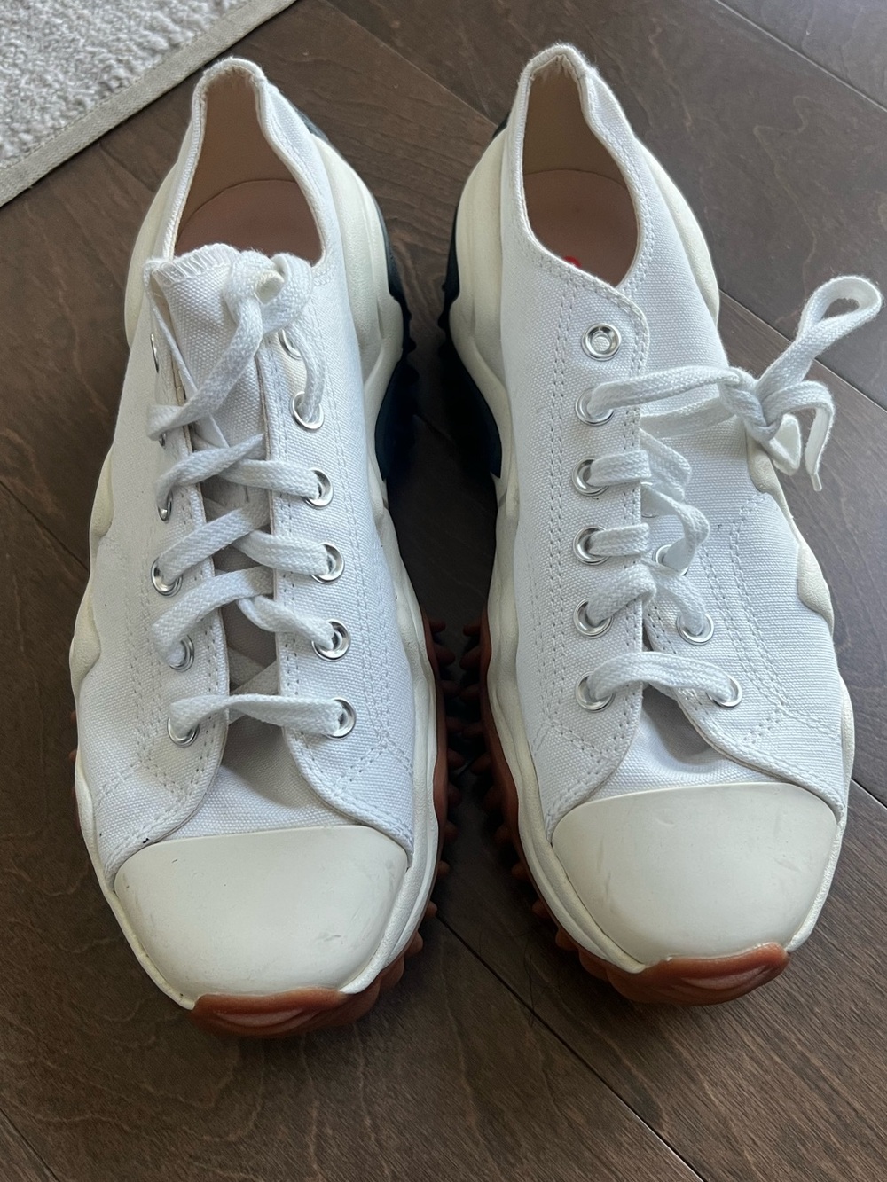 Converse White Canvas Low Top Sneakers with Black & Gum Sole - Picture 2 of 3